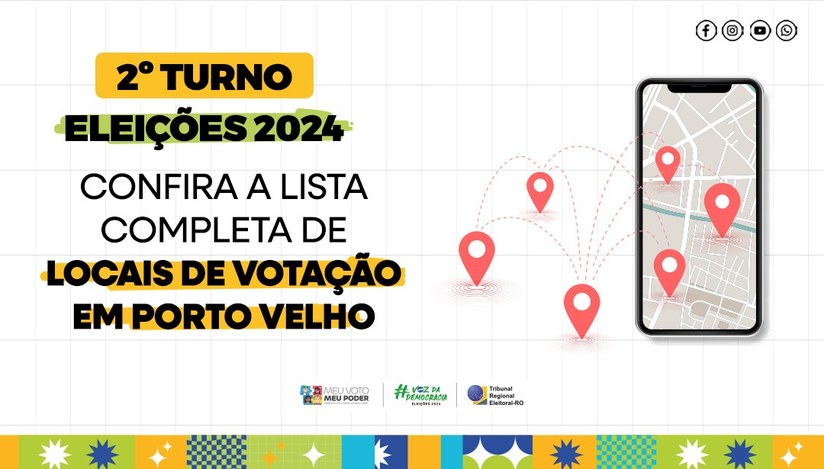 Card com os textos: "2ºTurno - Eleições 2024 - Confira a lista completa de locais de votação em ...