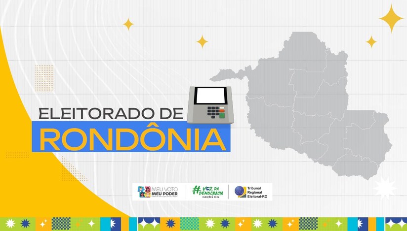 Card com o texto em destaque: “Eleitorado de Rondônia”, um imagem pequena da urna eletrônica ao ...